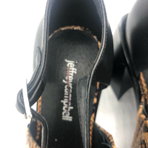 Jeffrey Campbell Audrey Mary Jane Heels In Tan Snake Combo Size US 7 - Picture 3 of 10